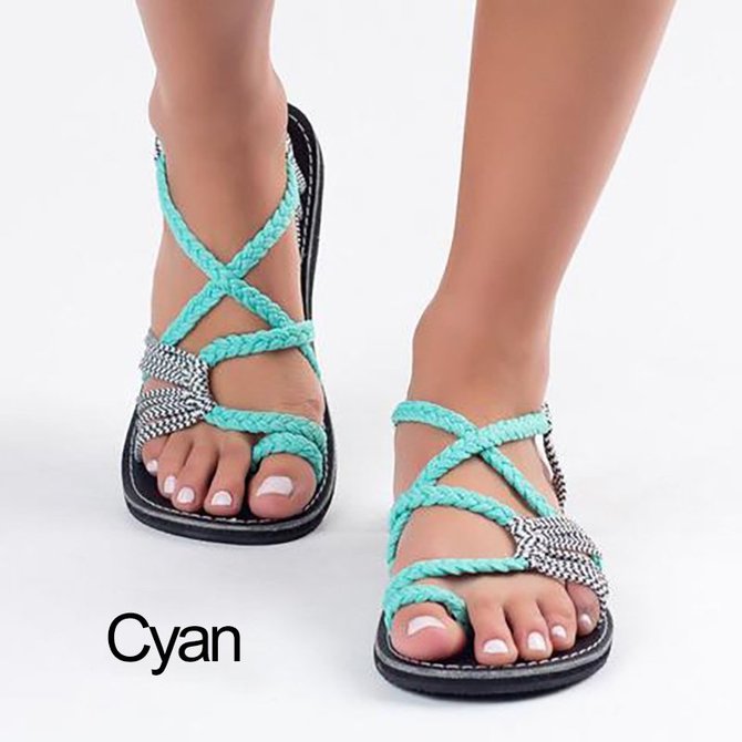 JFN  Plus Size Women Sandals Handmade Beach Flat Sandals